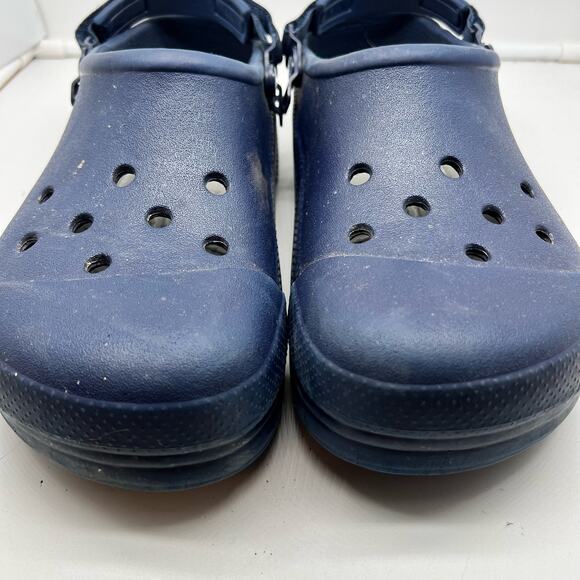 Crocs Shoes Mens 13 Blue Strap Back Hook Loop Chunky Clog Slip On - Picture 4 of 8